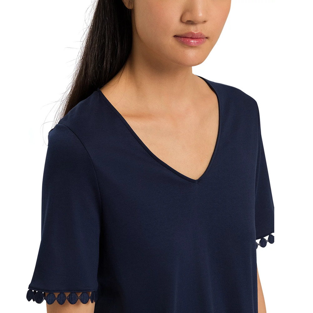 Hanro Women Rosa Embroidered Trim Short Pajama Set Deep Navy Size L - Picture 2 of 4